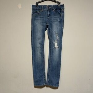 2.1 Denim Womens Waist Size 28 Straight Leg Fit Distressed Light Wash Jeans